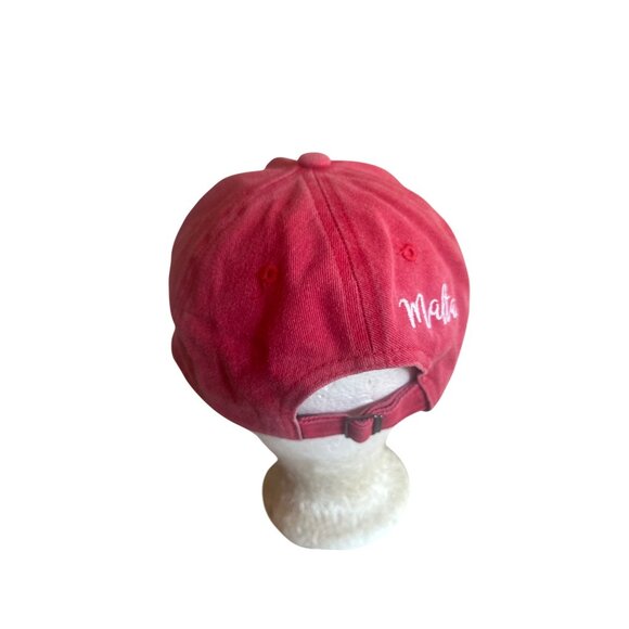 Red Cotton Baseball Cap Embroidered Malta & Maltese Cross Adjustable Strapback - Picture 3 of 6